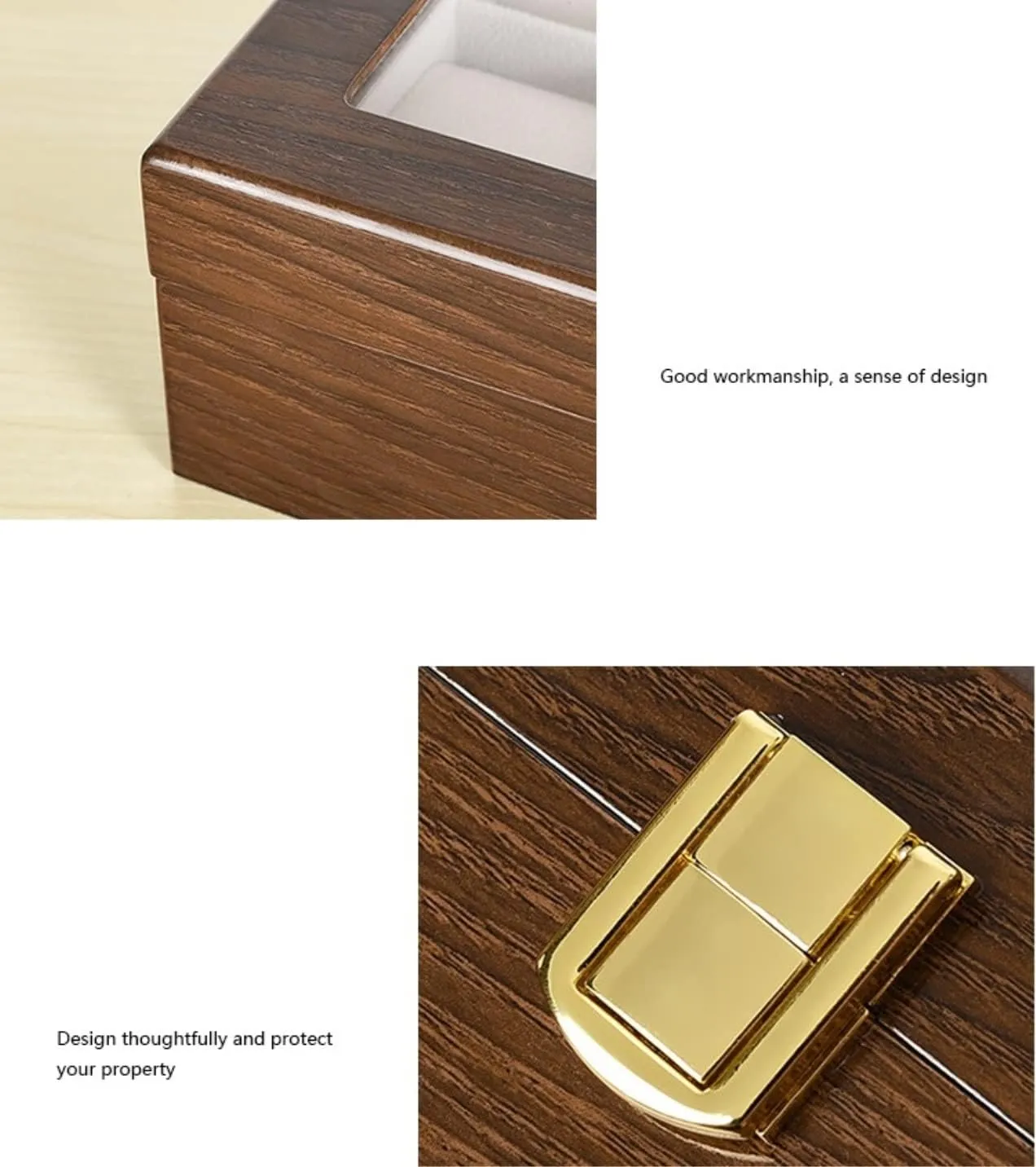 : 26.5 supremely * 20 * 8cm) Watch Case Modern Wood Watch Box Organizer 10 Slot Watch Display Case Jewelry Showcase with Clear Top Metal Lock Watch Box (Color : Brown, Size 