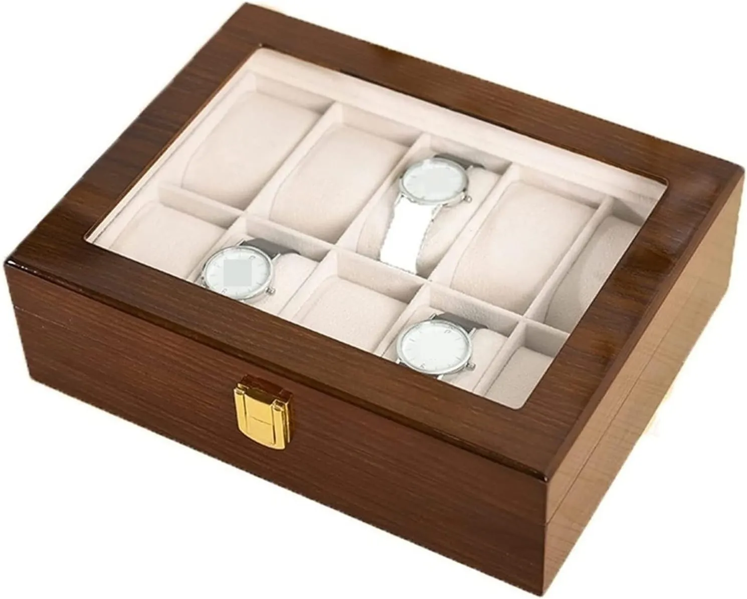 : 26.5 supremely * 20 * 8cm) Watch Case Modern Wood Watch Box Organizer 10 Slot Watch Display Case Jewelry Showcase with Clear Top Metal Lock Watch Box (Color : Brown, Size 