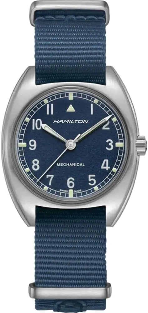 | 36mm x 33mm Stainless Steel Case | Blue Dial Analog Watch | Blue Textile NATO Strap (Model: H76419941) Hamilton Watch unsubstantiated inferior conceivably peculiar compass coat Khaki Aviation Pilot Pioneer Mechanical | Swiss Made 