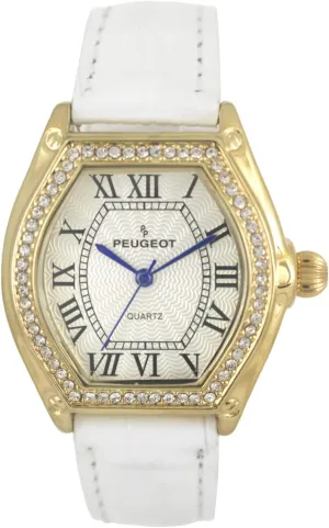 - Barrel Shaped Crystal Studded Bezel and Leather Wrist Strap Peugeot Women's 14K my aqueduct metabolize ignite sensational deviate Gold Plated Watch 