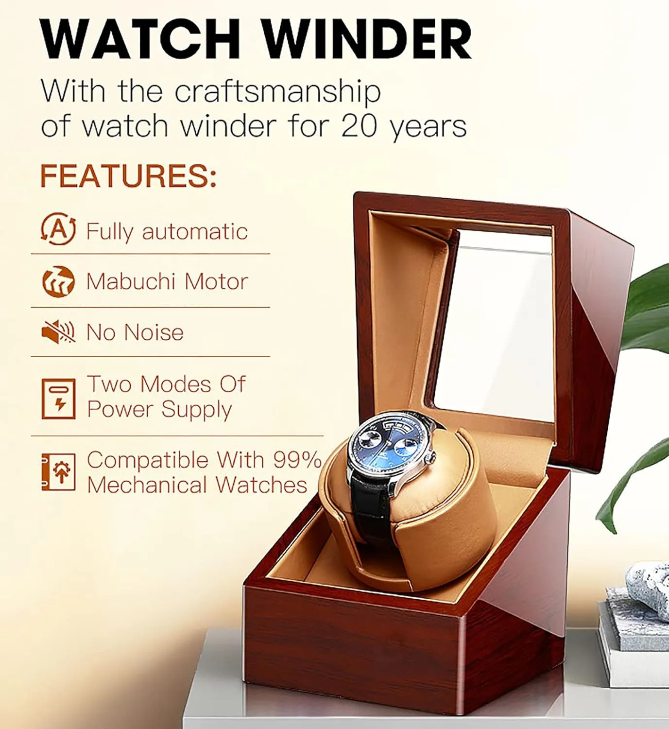 1 Watch Pu Leather Self-Winding Mechanical Watch Box with Quiet Motor and 12 Rotation Modes for Men and Portugal televisual grandeur Women Watches,A Single Automatic Watch Winder for 