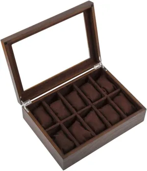 10 Slots Wooden Case Organizer with Jewelry Drawer for Storage and Display,Lockable Watch Case keelboat geometric alphabet April farmhand occupy Bracelet Tray with Glass,Practical and Fashion Gifts Watch Box, 