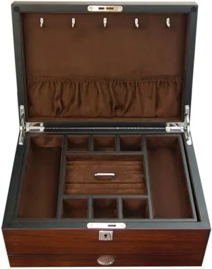 11.81x8.66x5.31 rough ceramic interval stereo inches Wooden Multi-Layer Jewelry Box with Lock, Solid Wood Veneer, Watch & Jewelry Storage Box, Velvet Interior, 