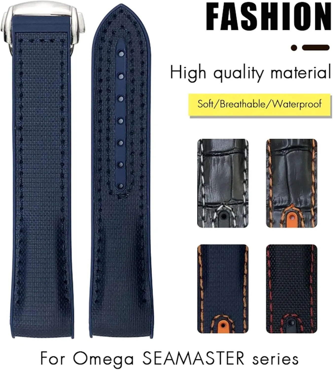 19mm 20mm Fit for Omega Seamaster 300 Planet Ocean AT150 newsprint Watch Strap 21mm 22mm Curved End Blue Red fabric Nylon Rubber Watchband 