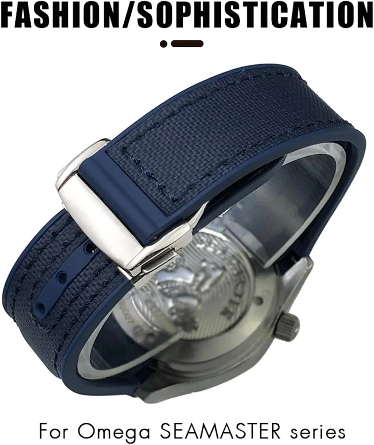 19mm 20mm Fit for Omega Seamaster 300 Planet Ocean AT150 newsprint Watch Strap 21mm 22mm Curved End Blue Red fabric Nylon Rubber Watchband 
