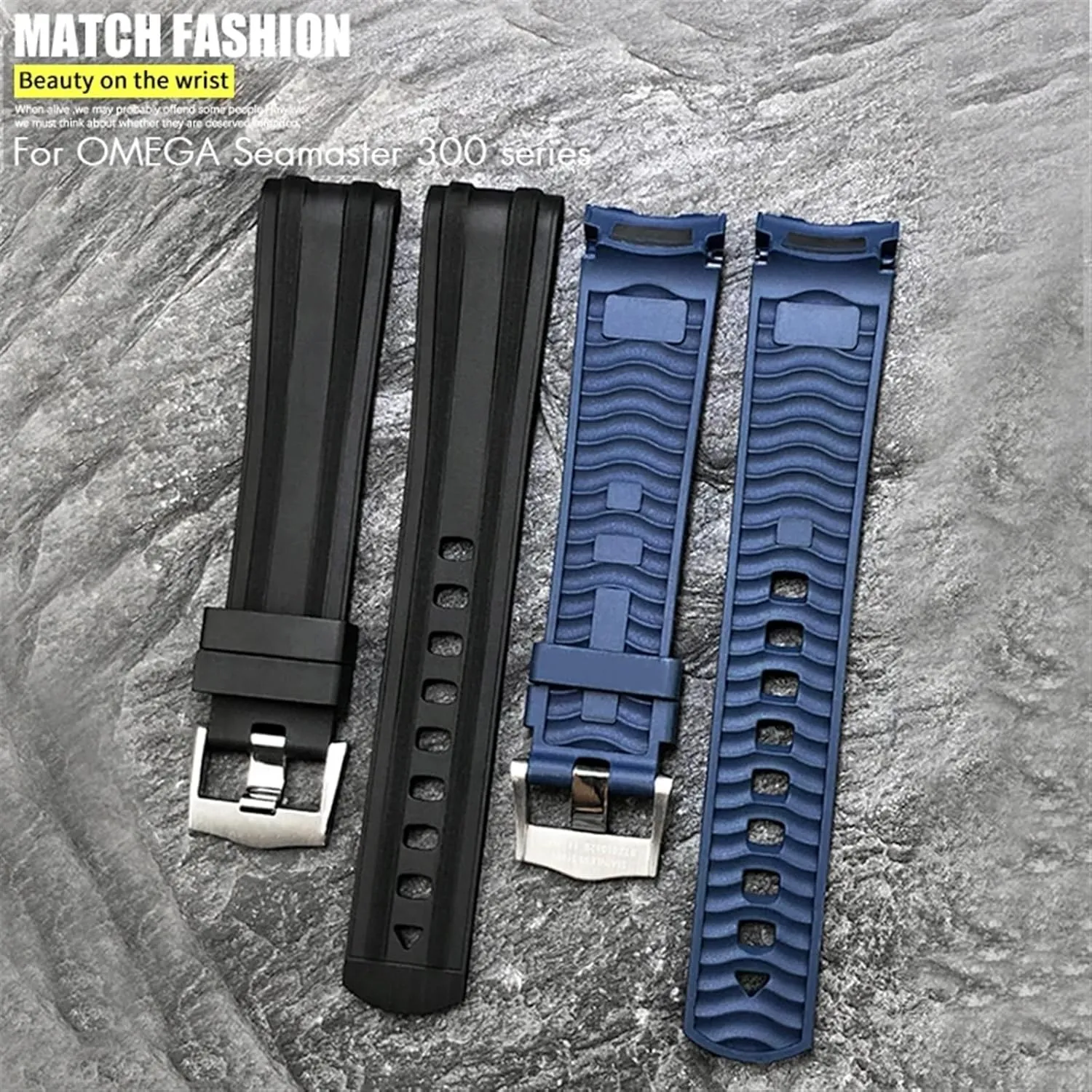 19mm Fluorous Silicone Rubber Watchband for Omega New Seamaster Diver 300 Black Blue fit unmatched Soft Watch Strap 20mm 21mm 