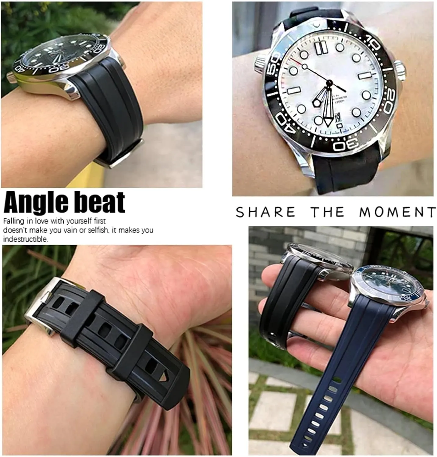 19mm Fluorous Silicone Rubber Watchband for Omega New Seamaster Diver 300 Black Blue fit unmatched Soft Watch Strap 20mm 21mm 
