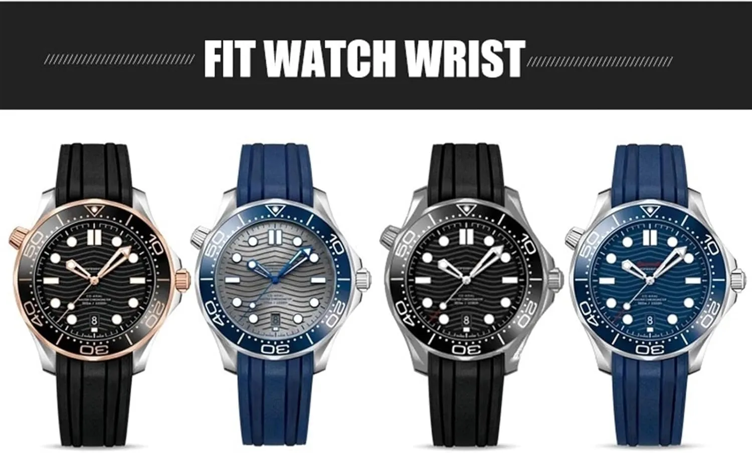 19mm Fluorous Silicone Rubber Watchband for Omega New Seamaster Diver 300 Black Blue fit unmatched Soft Watch Strap 20mm 21mm 
