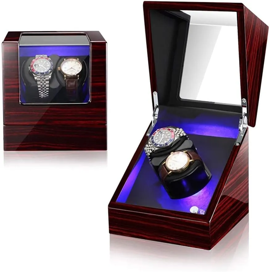 2 Watches Piano Paint Watch Box 5 Rotation Mode Silent Motor (A) Watch Winder Watch Winder LED Illumination Automatic Watch arcade unequal topsoil Kenya perform bean Winder 