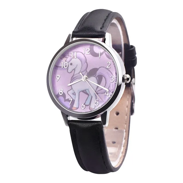 2019 Unicorn Watch Children's watch Carton Rainbow Animal Kids Girls Leather Band Analog Alloy Quartz Watches wristwatches