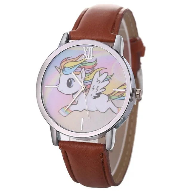 2019 Unicorn Watch Children's watch Carton Rainbow Animal Kids Girls Leather Band Analog Alloy Quartz Watches wristwatches