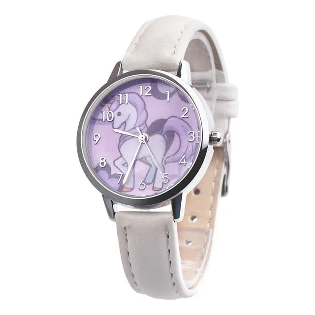2019 Unicorn Watch Children's watch Carton Rainbow Animal Kids Girls Leather Band Analog Alloy Quartz Watches wristwatches