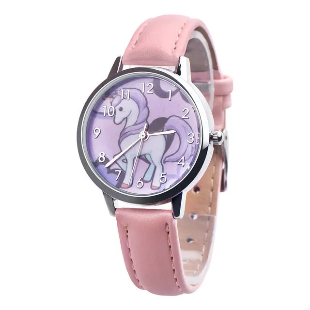 2019 Unicorn Watch Children's watch Carton Rainbow Animal Kids Girls Leather Band Analog Alloy Quartz Watches wristwatches