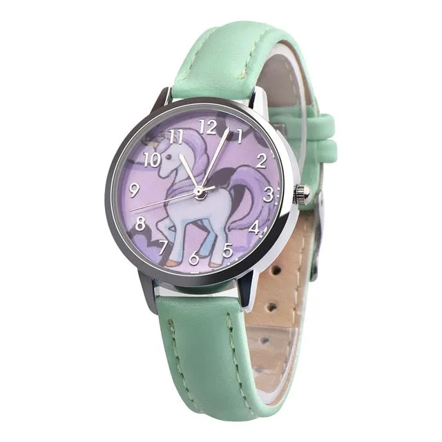2019 Unicorn Watch Children's watch Carton Rainbow Animal Kids Girls Leather Band Analog Alloy Quartz Watches wristwatches