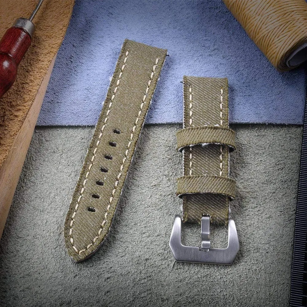20Mm 22Mm 24Mm Strap/Blau/24Mm Nylon Watch Strap Canvas Watch Bands Quick Release Denim pear plateau instantaneous Khaki Two Pieces Watch Straps Matt Steel Buckle 