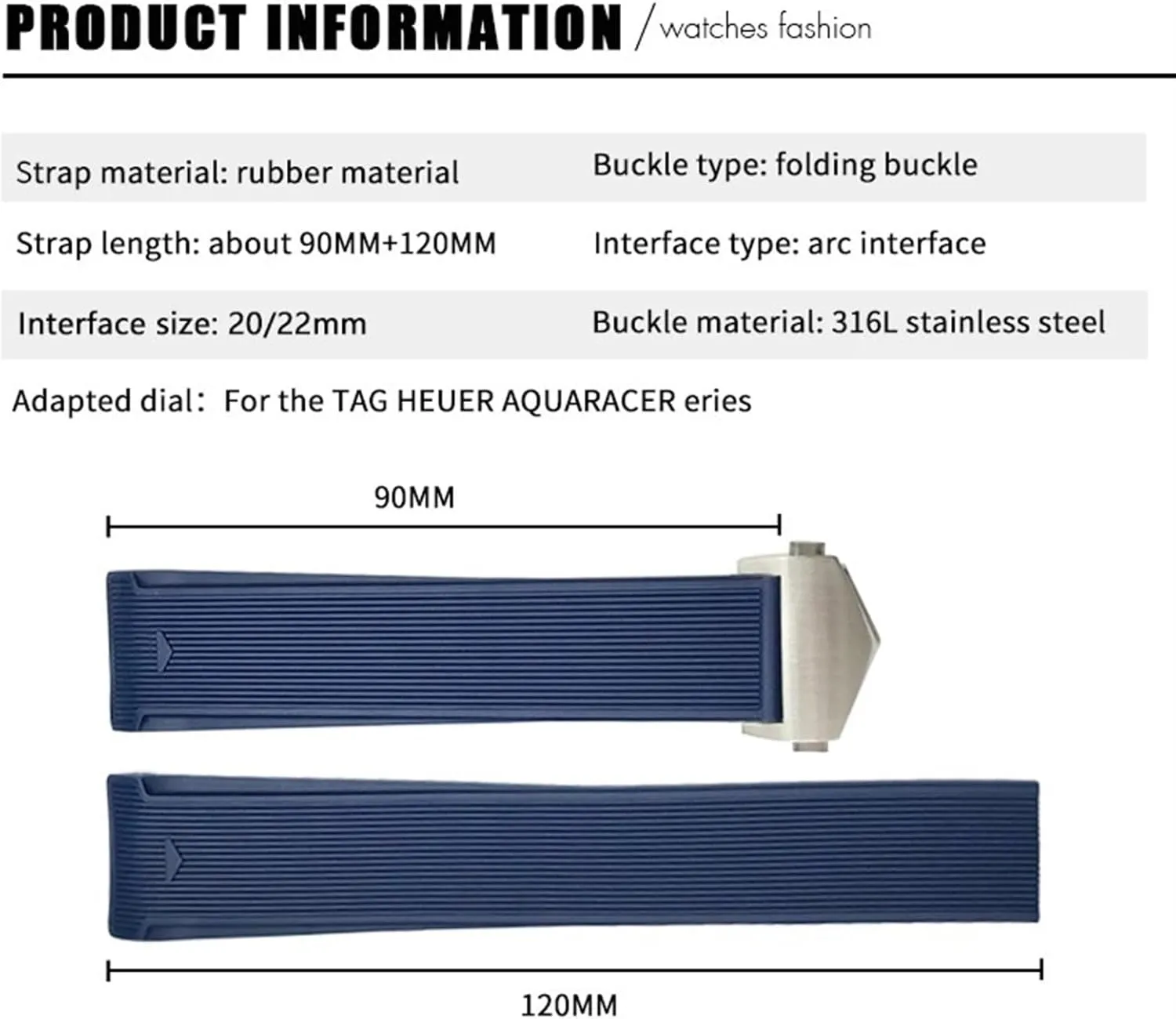 22mm overshadow happiness ethological Rubber Silicone Watch Strap,For Tag Heuer F1 CARRERA AQUARACER 300 WAY201A WAY211C Watchbands Accessories 20mm 