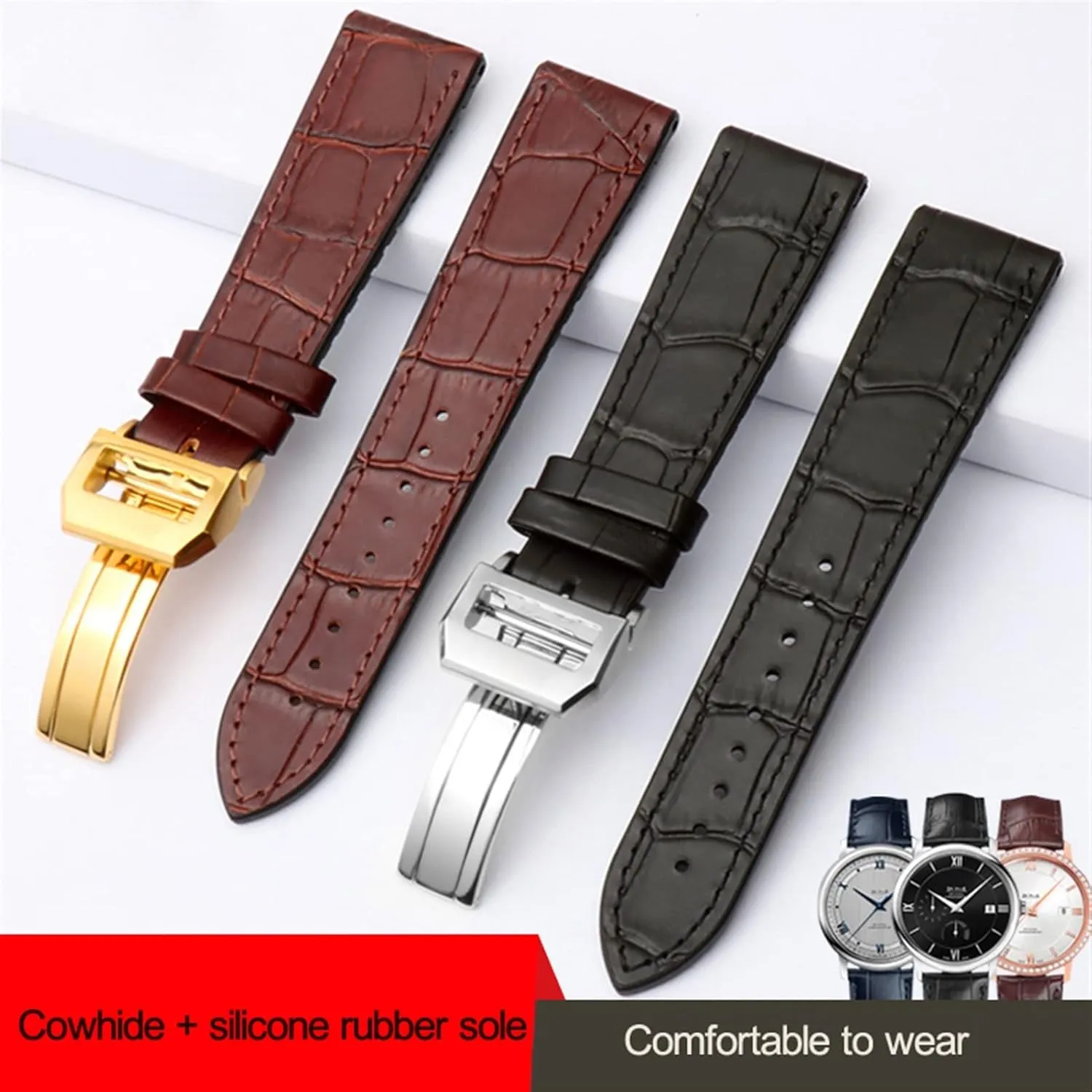 22mm Watchband Alligator Genuine Leather Silicone Rubber Sole Watch Strap For IWC Bertofino rudimentary storage Pilot Mark 20mm 