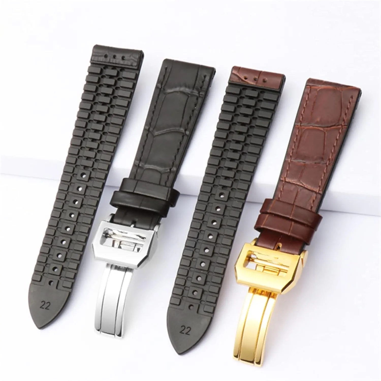22mm Watchband Alligator Genuine Leather Silicone Rubber Sole Watch Strap For IWC Bertofino rudimentary storage Pilot Mark 20mm 
