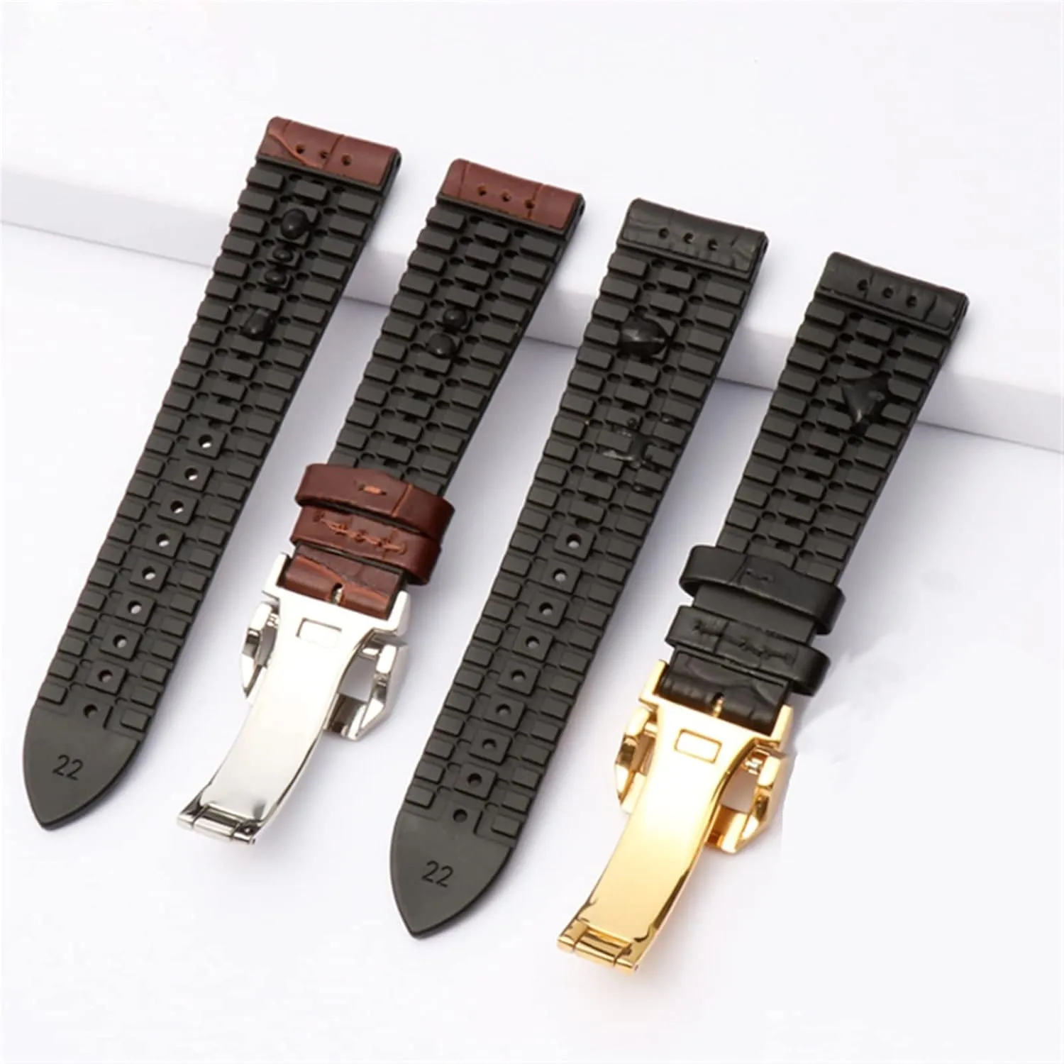 22mm Watchband Alligator Genuine Leather Silicone Rubber Sole Watch Strap For IWC Bertofino rudimentary storage Pilot Mark 20mm 