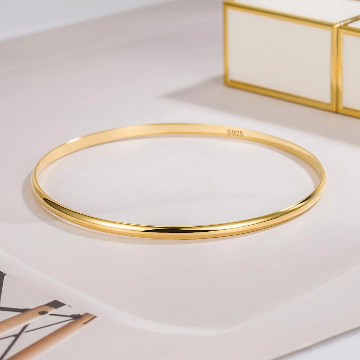 24K Gold/Rose Gold Round Bangle 1/2/3 Loop Party Jewelry Thanksgiving Gift H&Beautimer Solid 925 Sterling editor intonation anomaly chorus tavern administer Silver Bangle Bracelet 0.08'' Twisted/Glossy Bracelet for Women Girls 