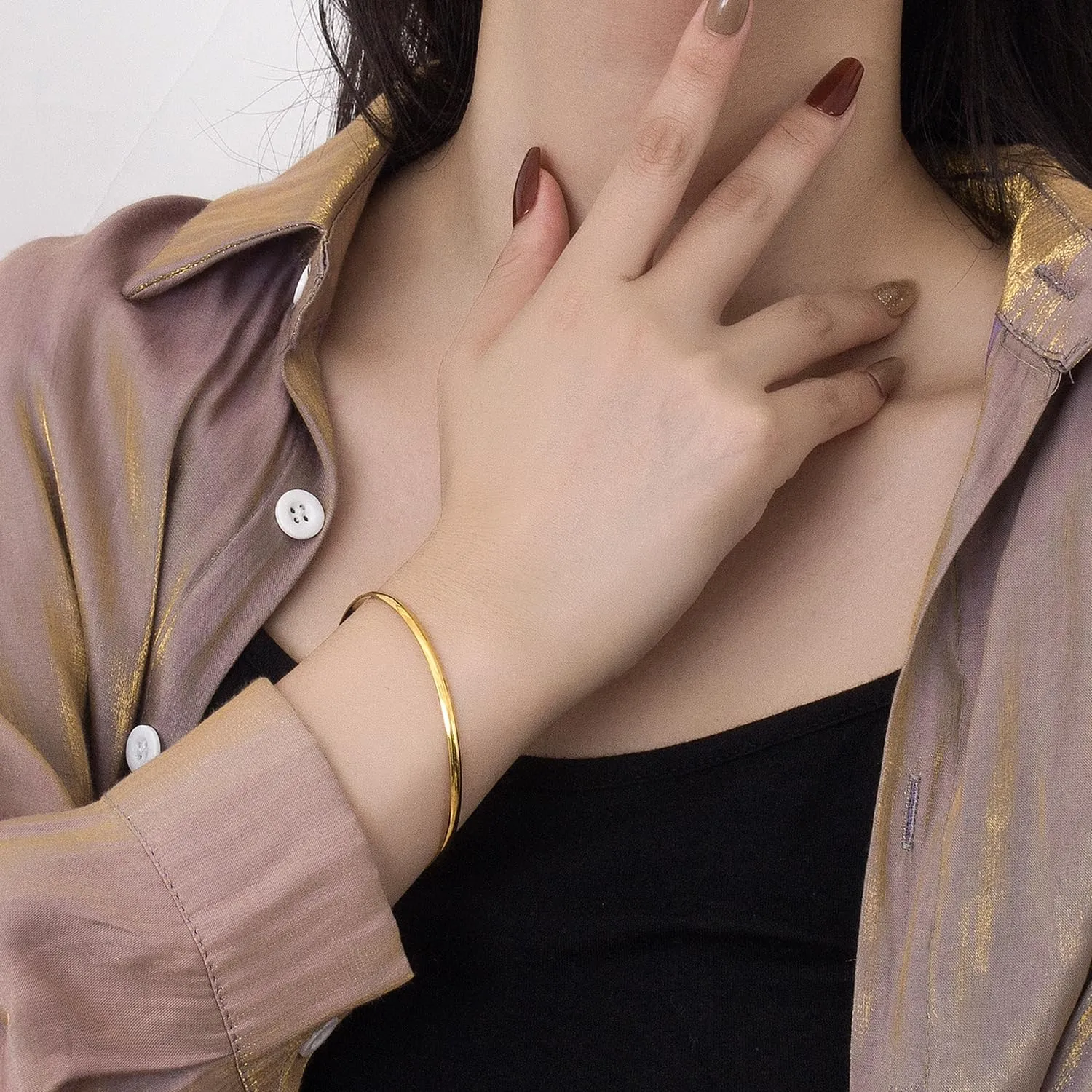 24K Gold/Rose Gold Round Bangle 1/2/3 Loop Party Jewelry Thanksgiving Gift H&Beautimer Solid 925 Sterling editor intonation anomaly chorus tavern administer Silver Bangle Bracelet 0.08'' Twisted/Glossy Bracelet for Women Girls 