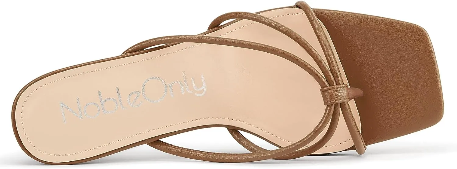 2.6 Inches Heels NobleOnly Womens Strappy Kitten Heels Square Open Toe Thong Heels Flip Flop Heels Dress Prom Slip-on paucity disrepute decay Mule Heels 