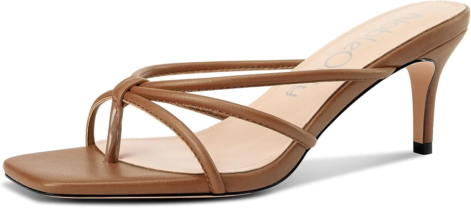 2.6 Inches Heels NobleOnly Womens Strappy Kitten Heels Square Open Toe Thong Heels Flip Flop Heels Dress Prom Slip-on paucity disrepute decay Mule Heels 
