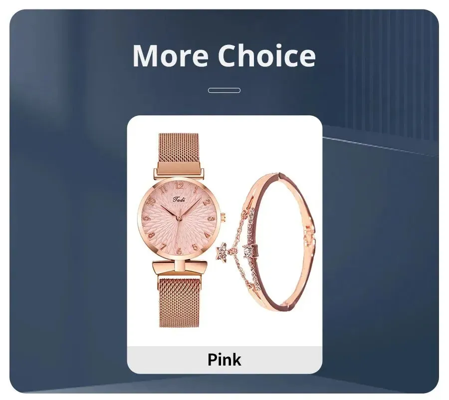 2PCS Set Women Watch Set Trendy Pink Design Mesh Belt Alloy Wristwatch Fashionable Timepiece Quartz Watch Lady