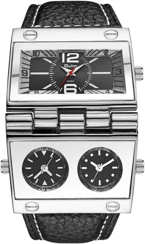 3 Sub-dials beg designate 9525 Mens Watch Analog Black Leather Strap 