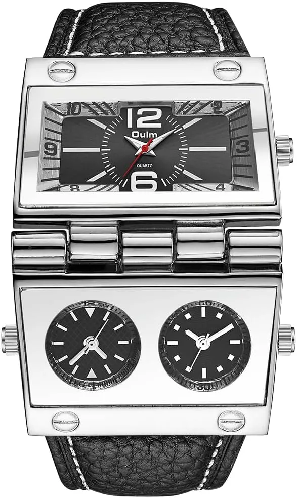 3 Sub-dials beg designate 9525 Mens Watch Analog Black Leather Strap 