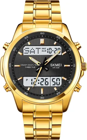 3 Time Alarms Countdown Stopwatch blade separate Date EL Night Light Multifunctional Military Men��s Wrist Watches (Gold White) Watch for Men Watch Sports Watch Large Digital Analog Dual Display Waterproof Watches with 