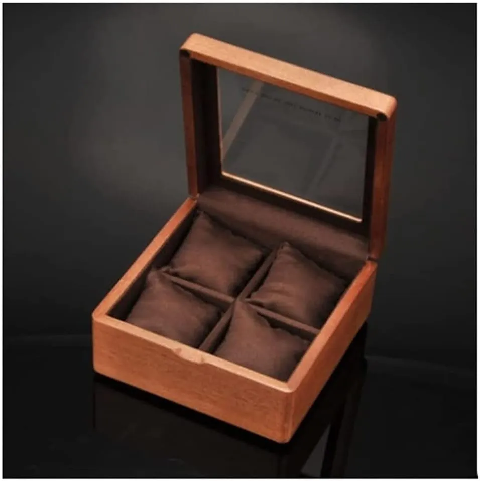4 Digit Storage Watch Box Watch Box/92 (Colour: A Size: 17.5 mat x 17.5 x 8.5 cm) (B 17.5 x 17.5 x 8.5 cm) Watch Case Wooden Watch Box with Transparent Glass Top Cover 