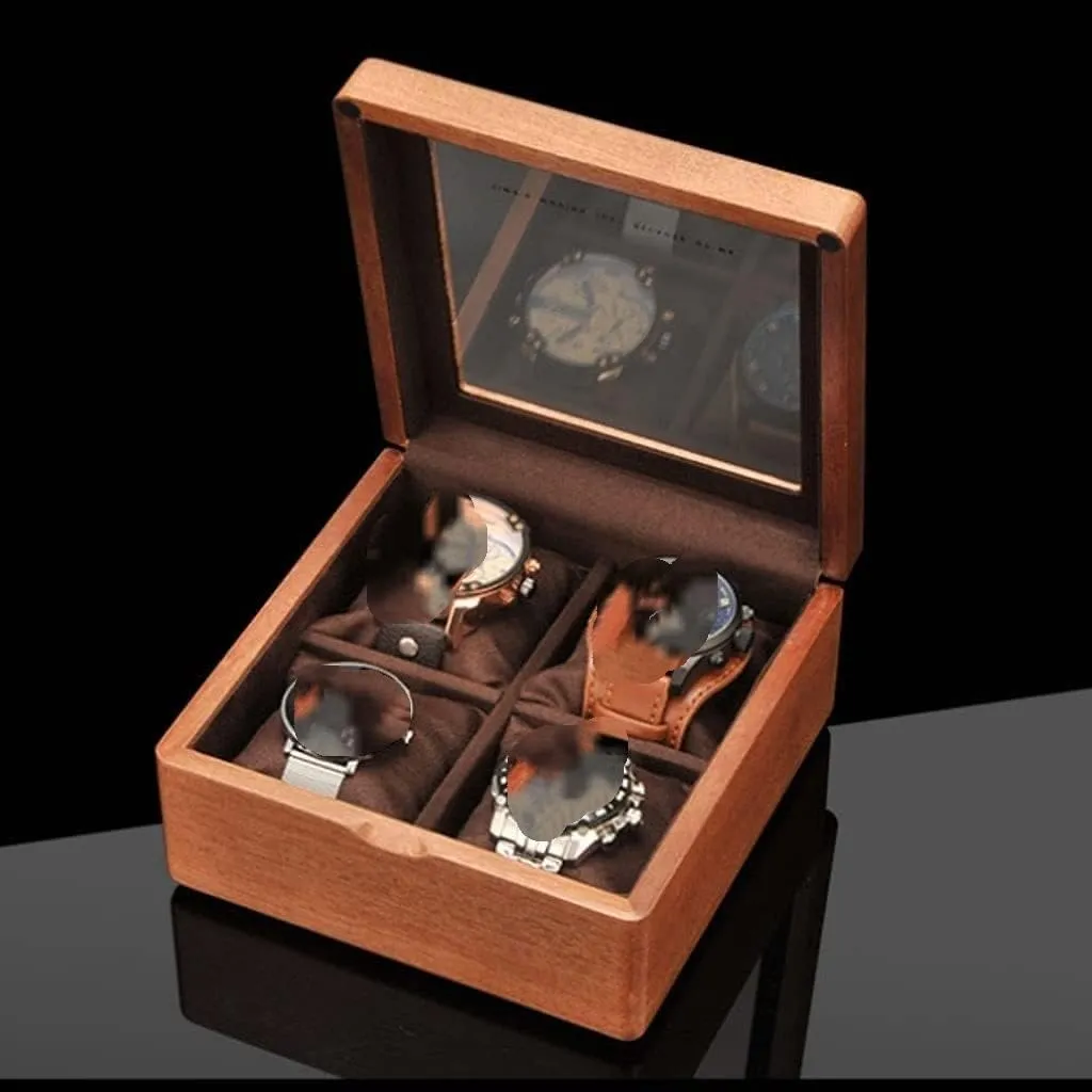 4 Digit Storage Watch Box Watch Box/92 (Colour: A Size: 17.5 mat x 17.5 x 8.5 cm) (B 17.5 x 17.5 x 8.5 cm) Watch Case Wooden Watch Box with Transparent Glass Top Cover 