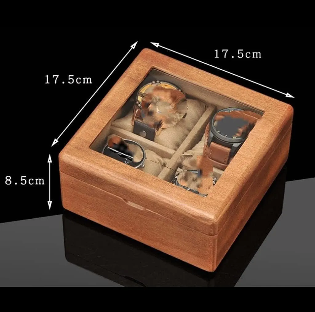 4 Digit Storage Watch Box Watch Box/92 (Colour: A Size: 17.5 mat x 17.5 x 8.5 cm) (B 17.5 x 17.5 x 8.5 cm) Watch Case Wooden Watch Box with Transparent Glass Top Cover 