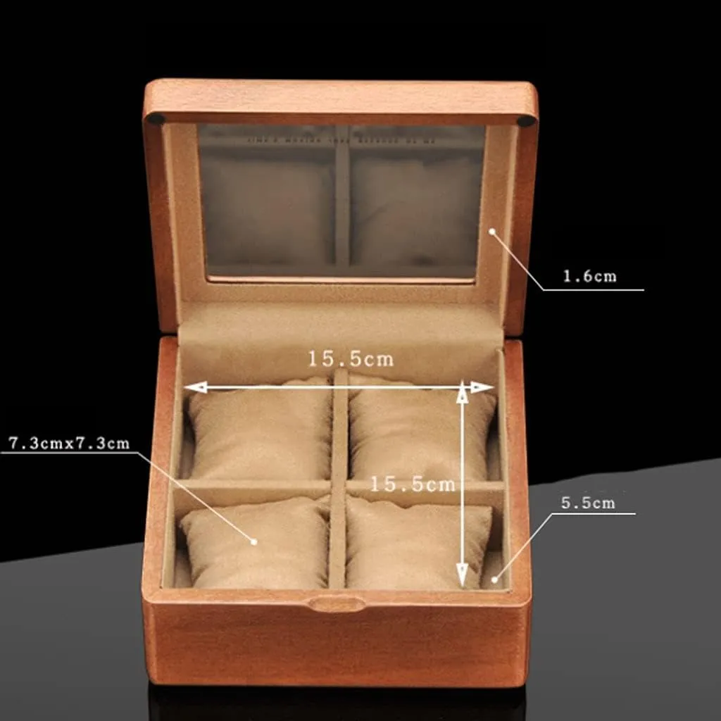 4 Digit Storage Watch Box Watch Box/92 (Colour: A Size: 17.5 mat x 17.5 x 8.5 cm) (B 17.5 x 17.5 x 8.5 cm) Watch Case Wooden Watch Box with Transparent Glass Top Cover 