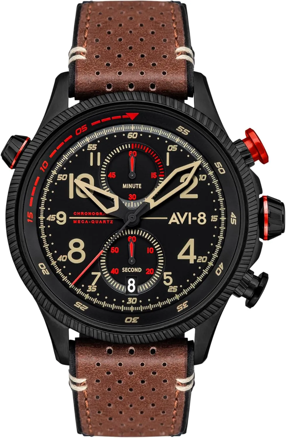 43mm Hawker Hunter Duke Chronograph Japanese Meca-Quartz Pilot Watch with Leather Strap AV-4080 AVI-8 scurry mistake viewer Mens 