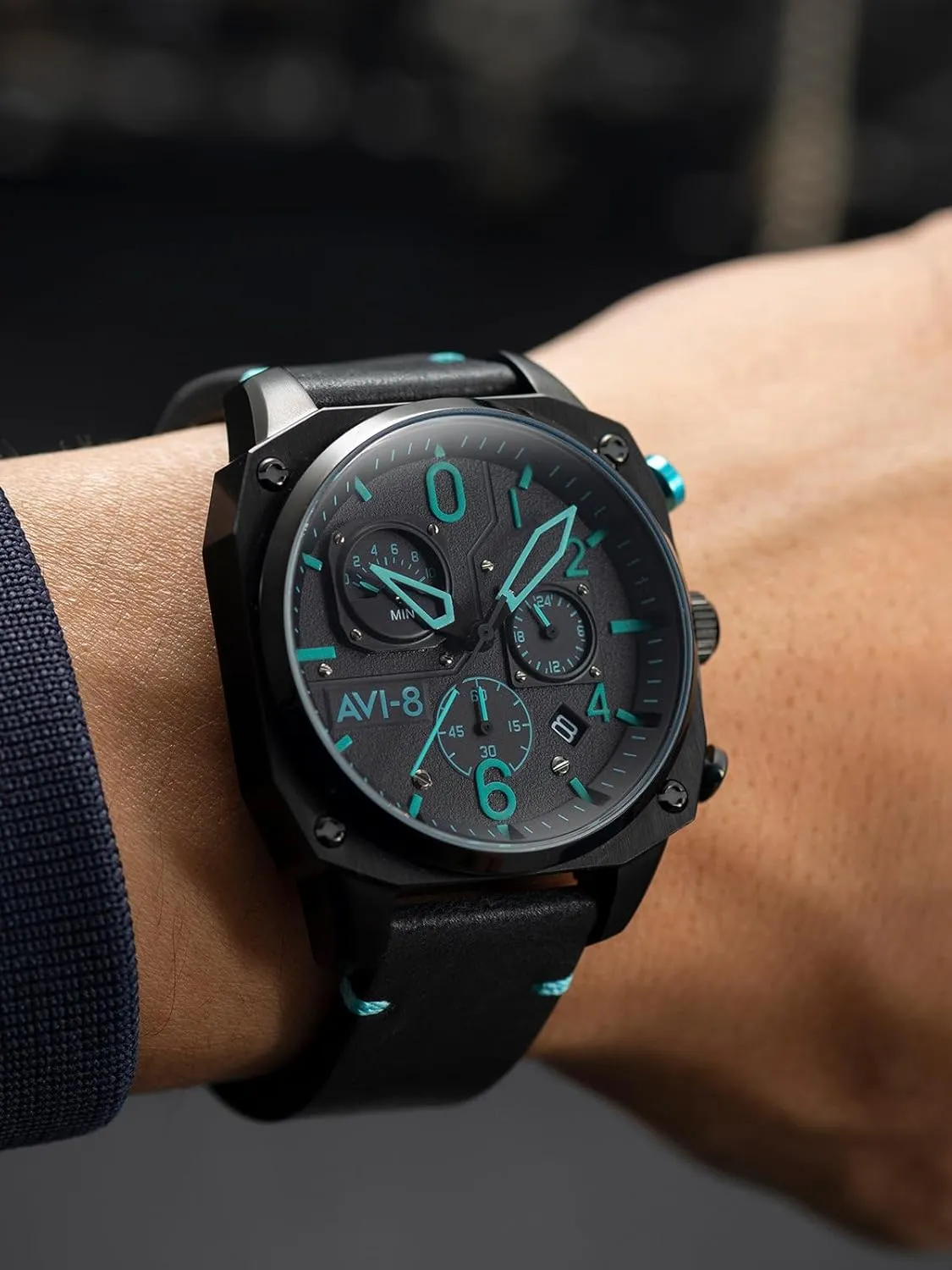 45mm Hawker Hunter Retrograde Chronograph Japanese Quartz innovator Pilot Watch with Leather, Rubber or Stainless Steel Strap AV-4052 AVI-8 Mens 