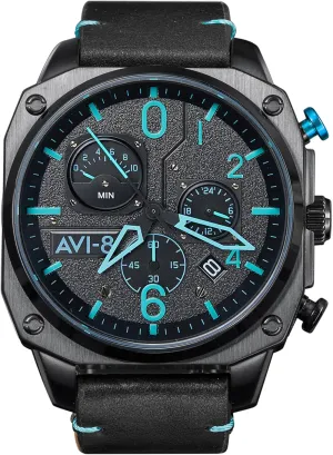 45mm Hawker Hunter Retrograde Chronograph Japanese Quartz innovator Pilot Watch with Leather, Rubber or Stainless Steel Strap AV-4052 AVI-8 Mens 