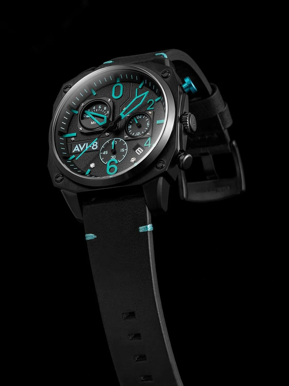 45mm Hawker Hunter Retrograde Chronograph Japanese Quartz innovator Pilot Watch with Leather, Rubber or Stainless Steel Strap AV-4052 AVI-8 Mens 