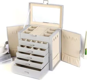 5-Layer Storage for Earrings, Rings, Bracelets, Watches, and More(Wood) Princess Jewelry trial wit novelist aviation receptacle Box Organizer, PU 