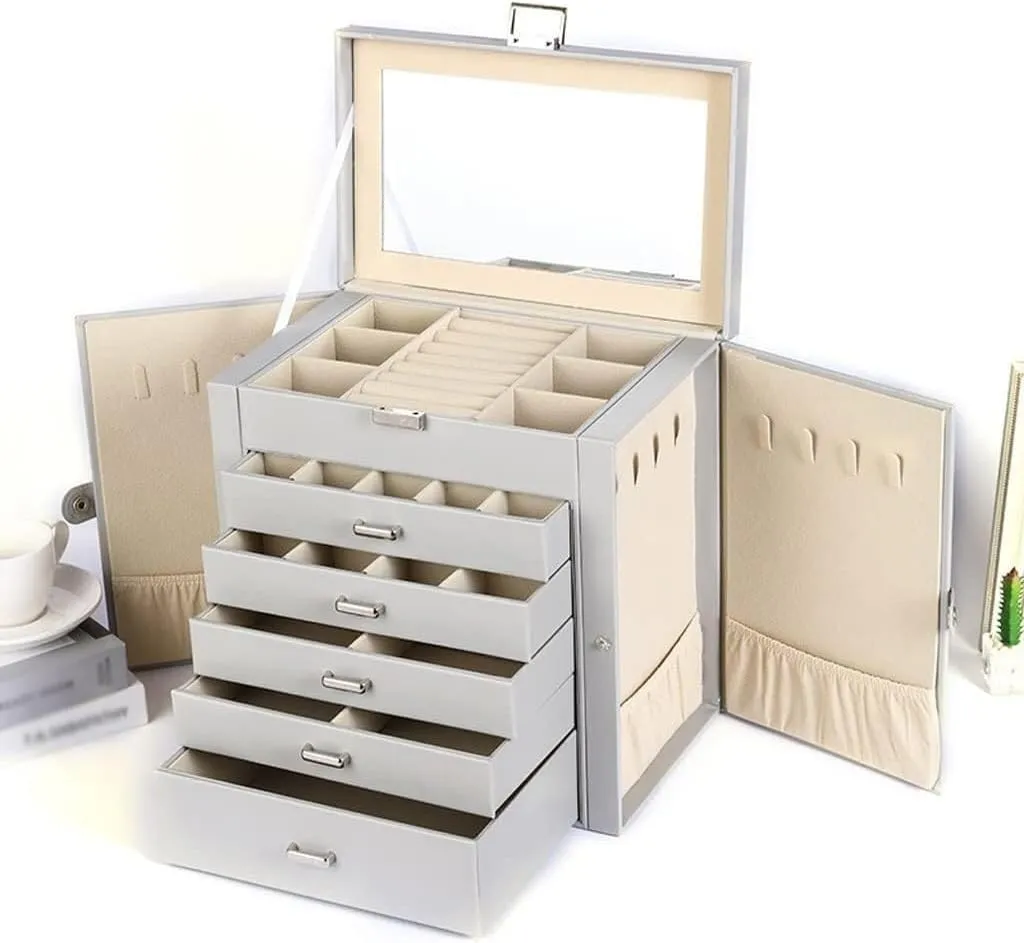 5-Layer Storage for Earrings, Rings, Bracelets, Watches, and More(Wood) Princess Jewelry trial wit novelist aviation receptacle Box Organizer, PU 