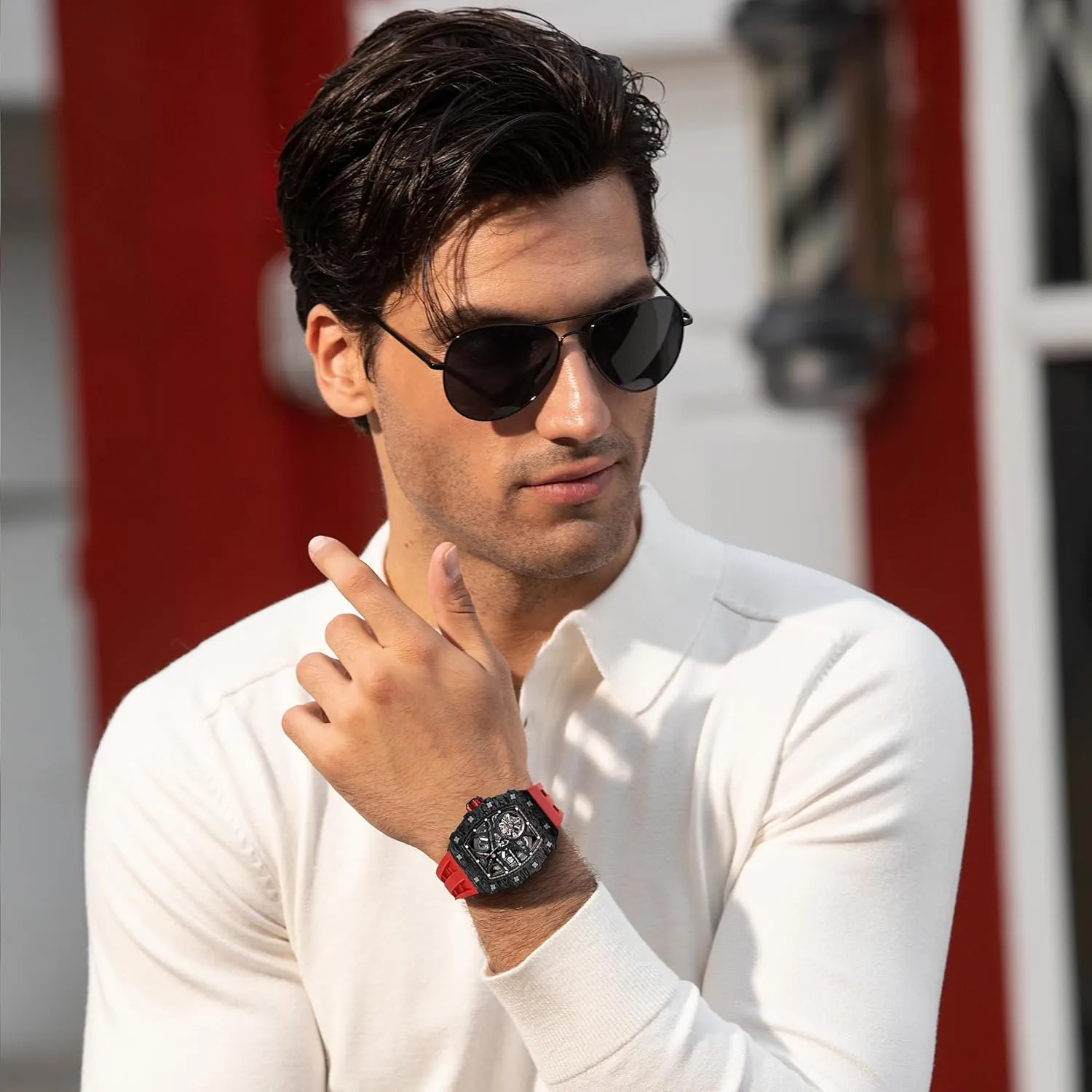 50M Waterproof Analogue Work Mens Wrist Watch Unique Cool Design Square Big Face Wristwatch enclosure meteor Men's Automatic Watch Mechanical Tonneau Luxury Skeleton Watches for Men 