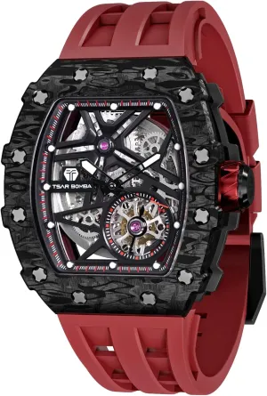 50M Waterproof Analogue Work Mens Wrist Watch Unique Cool Design Square Big Face Wristwatch enclosure meteor Men's Automatic Watch Mechanical Tonneau Luxury Skeleton Watches for Men 