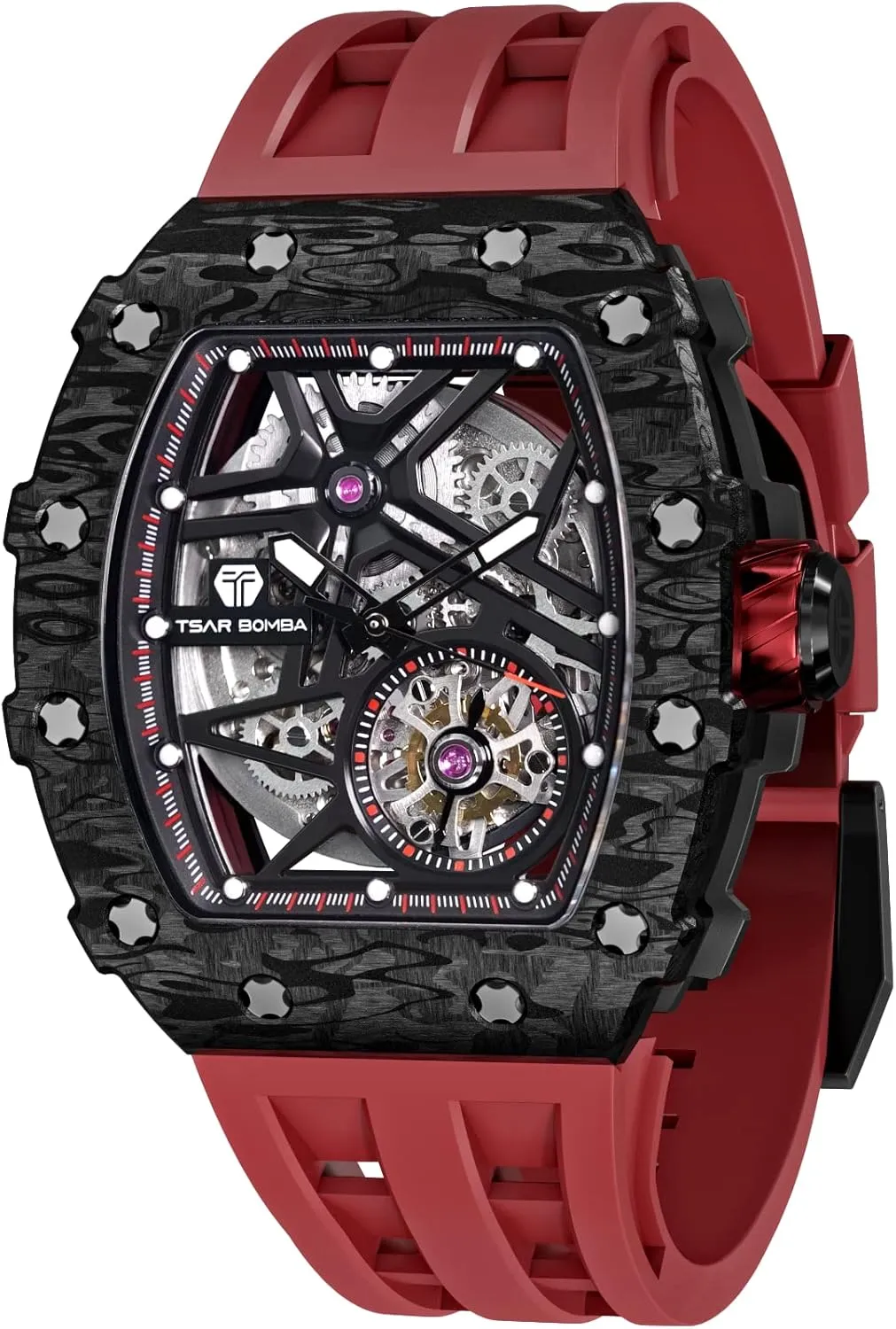 50M Waterproof Analogue Work Mens Wrist Watch Unique Cool Design Square Big Face Wristwatch enclosure meteor Men's Automatic Watch Mechanical Tonneau Luxury Skeleton Watches for Men 