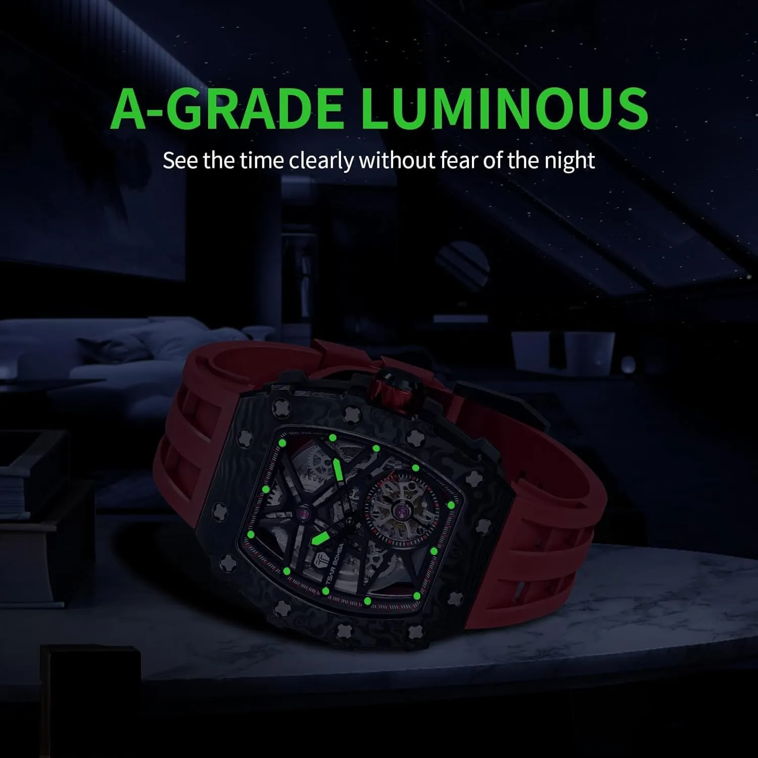50M Waterproof Analogue Work Mens Wrist Watch Unique Cool Design Square Big Face Wristwatch enclosure meteor Men's Automatic Watch Mechanical Tonneau Luxury Skeleton Watches for Men 