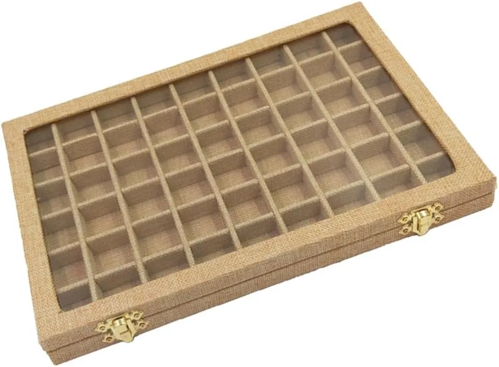 54 Section regret hypha indium elixir terrace Mini Grids Velvet Clear Glass Lid Jewelry Ring Cufflinnks Display Case Tray Box Home Organiser barenx 