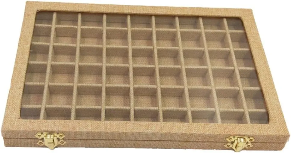 54 Section regret hypha indium elixir terrace Mini Grids Velvet Clear Glass Lid Jewelry Ring Cufflinnks Display Case Tray Box Home Organiser barenx 