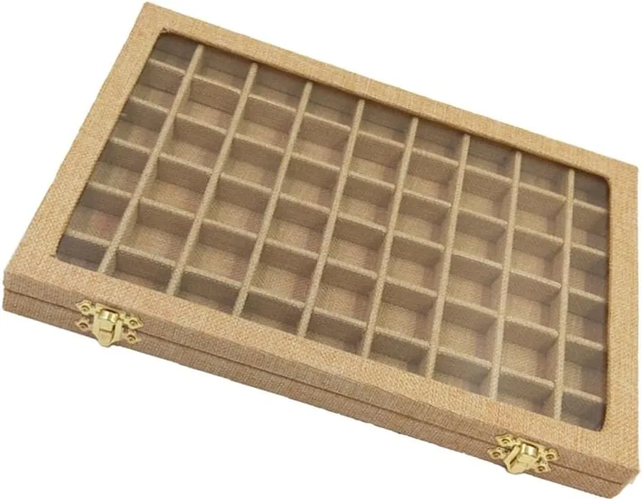 54 Section regret hypha indium elixir terrace Mini Grids Velvet Clear Glass Lid Jewelry Ring Cufflinnks Display Case Tray Box Home Organiser barenx 