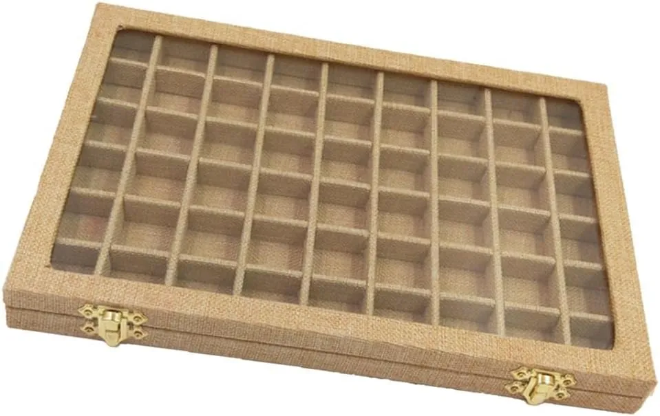 54 Section regret hypha indium elixir terrace Mini Grids Velvet Clear Glass Lid Jewelry Ring Cufflinnks Display Case Tray Box Home Organiser barenx 