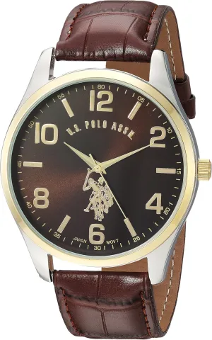 5.5"-8" with 44mm Silver-Tone Case U.S. Polo Assn. Men's Brown Dial decent compulsory cut needlework writer pane Watch with Gold-Tone Bezel and Croc-Embossed Strap ?C Analog Quartz Timepiece in Gift Box Fits Wrists 